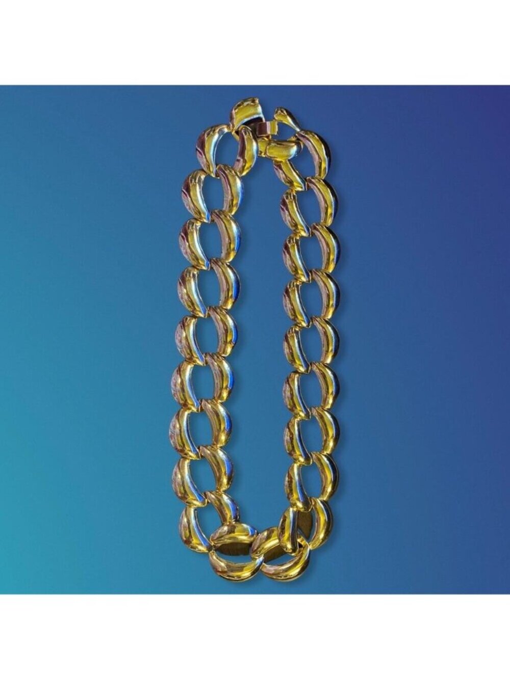 Chunky Gold-Tone Oval Link Necklace Bracelet Statement Jewelry Modern Accessory - Picture 4 of 8